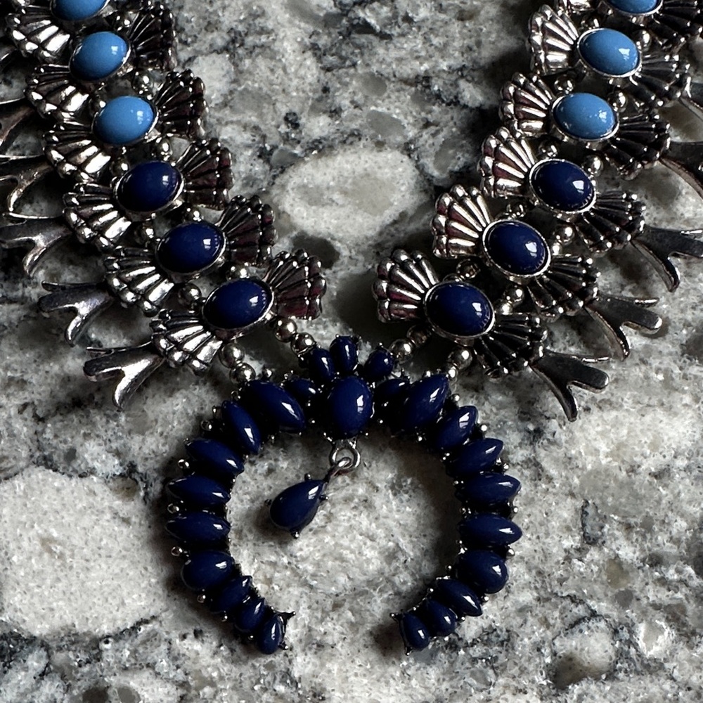 Charming Charlie Silver-Tone Necklace with Light and Royal Blue Stones - Picture 3 of 4